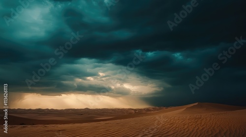 Stormy sky over the desert landscape background. High quality photo