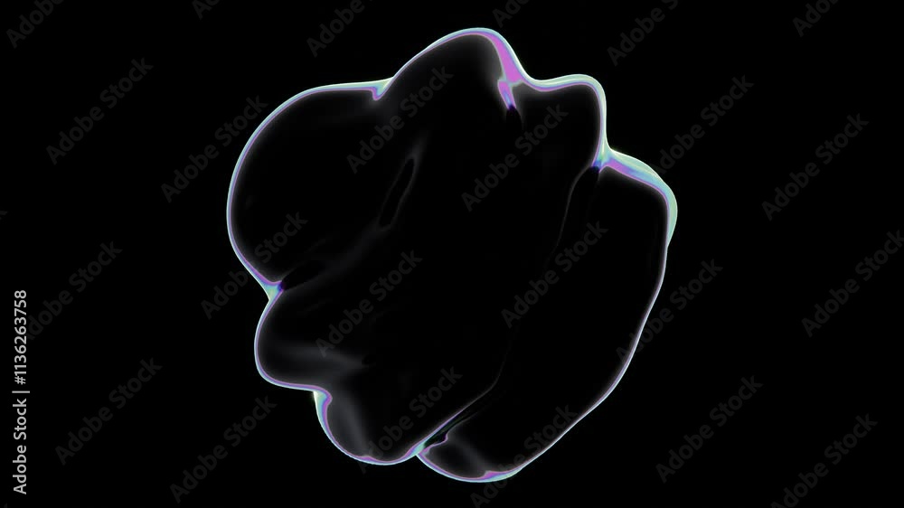 Abstract 3D horizontal gradient pearl jewelry gasoline bubble blob shape metallic illuminated liquid fluid sphere art ball element illustration shiny blur social media dynamic wallpaper loop animation