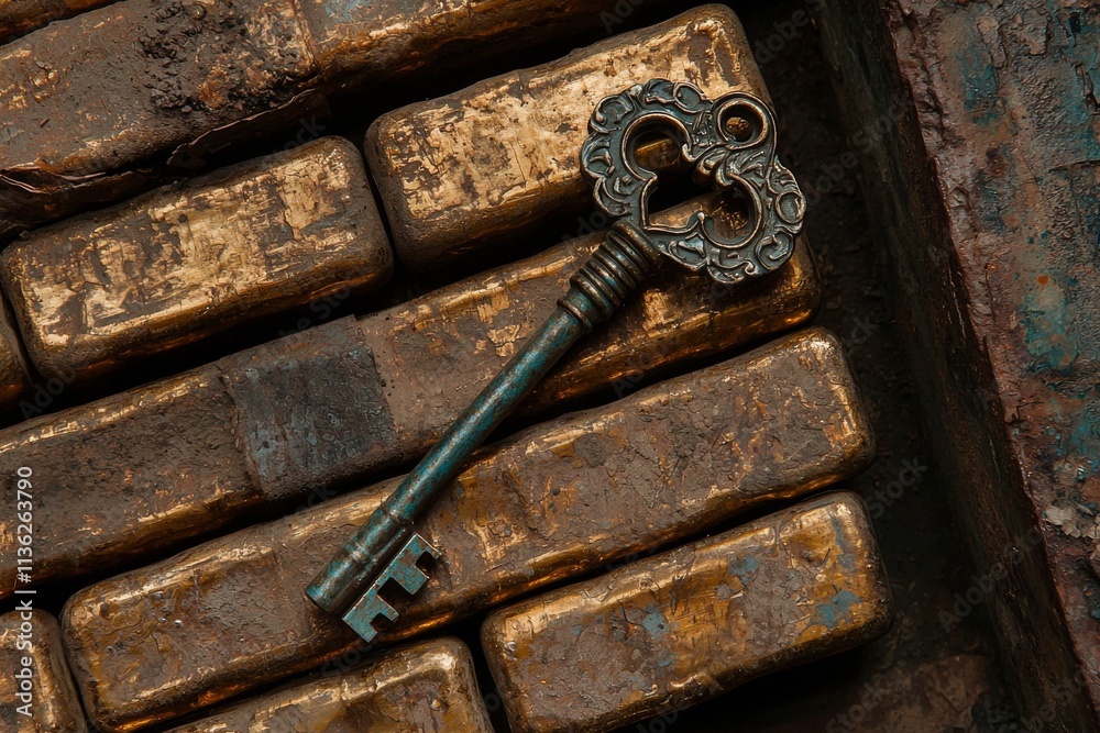 Golden key unlocking a vault filled with stacked coins, representing access to financial resources. Golden key unlocking a vault filled with stacked coins, representing access to financial resources.