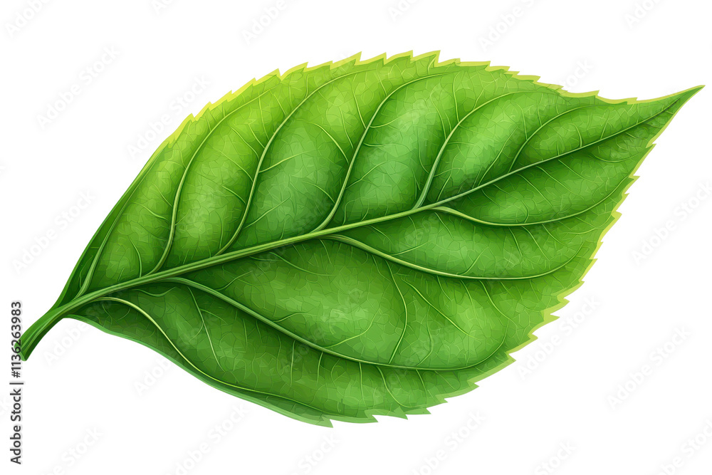 Fototapeta premium A vibrant green leaf showcasing intricate veins and a smooth surface.