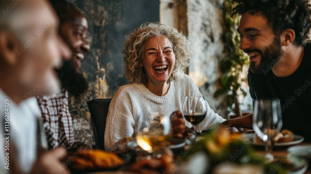 A joyful gathering of friends sharing laughter and good food, enjoying each other's company with drinks at a beautifully set table. A joyful gathering of friends sharing laughter and good food, enjoying each other's company with drinks at a beautifully set table.