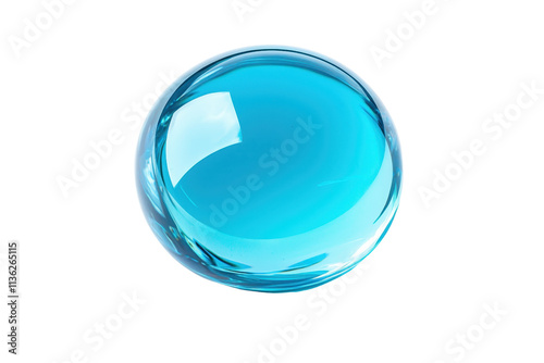 A glossy blue droplet with a smooth surface reflecting light.