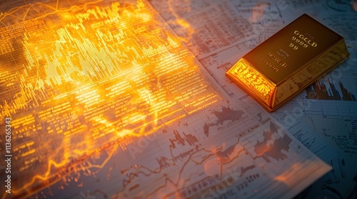 A luxurious close-up of a gold bar resting on a detailed financial report filled with charts and figures. The golden glow of the bar symbolizes wealth preservation and the enduring value of 