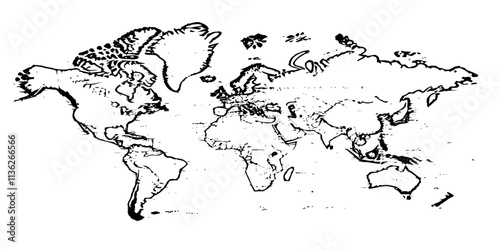Geographical bordar flat map with coutries outlines. Ariel view road world map top view. Topography map template for infographics outlines map continent business background.  