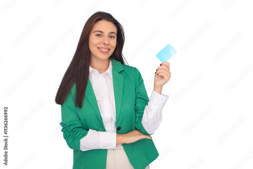 Happy Latina entrepreneur holding a credit card Happy Latina entrepreneur holding a credit card