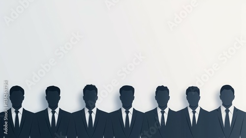 Silhouettes of men in suits standing in a row, suggesting professionalism or teamwork.