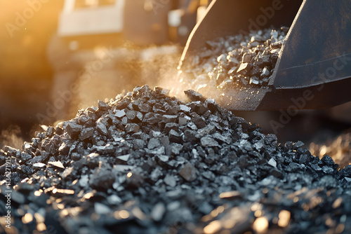 Construction worker pouring gravel from a bucket. photo