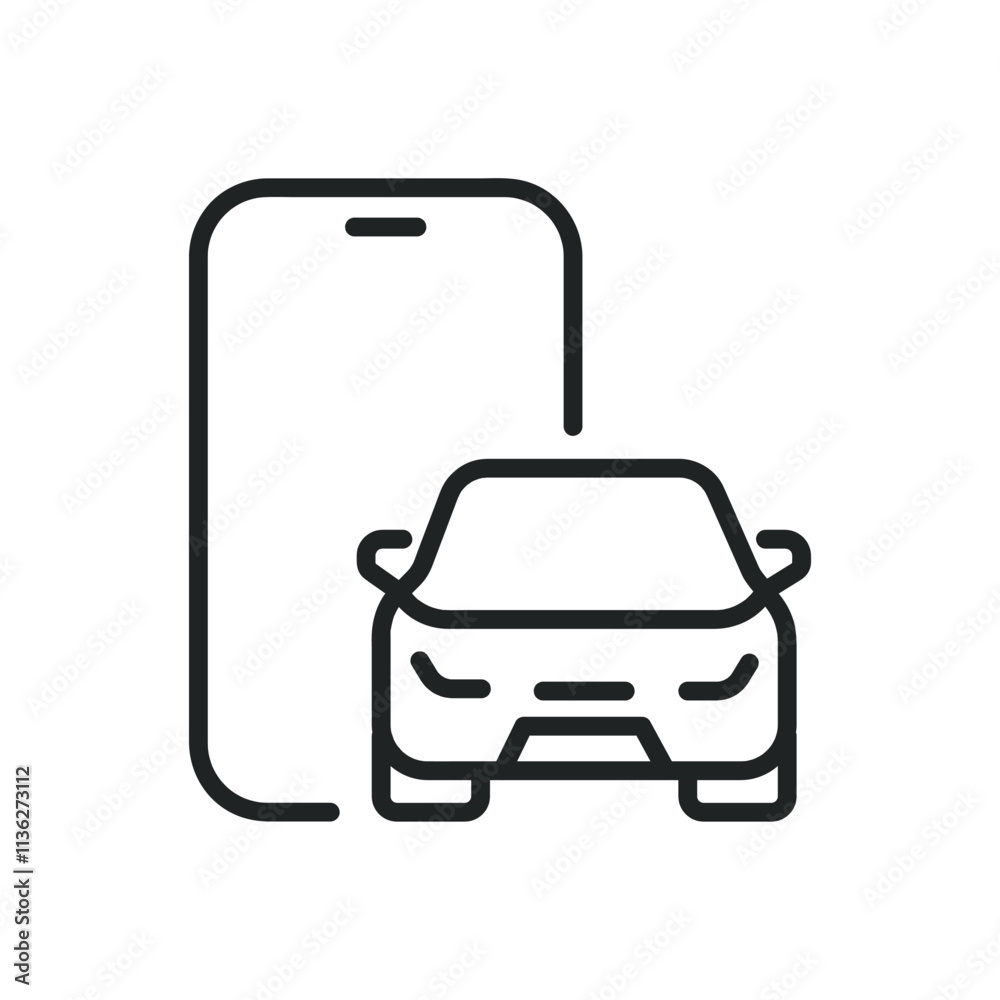 Mobile car thin line icons. Editable stroke and Perfect pixel on transparent background Mobile car thin line icons. Editable stroke and Perfect pixel on transparent background