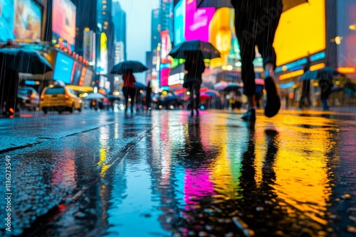 Wallpaper Mural Rainy Night in Times Square: Vibrant Reflections on Wet Pavement Torontodigital.ca