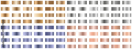 Set gold silver platinum luxury foil texture Gradient. Collection deja vu blue Chrome Gradient example isolated white background. Vector template design for border, frame ribbon 