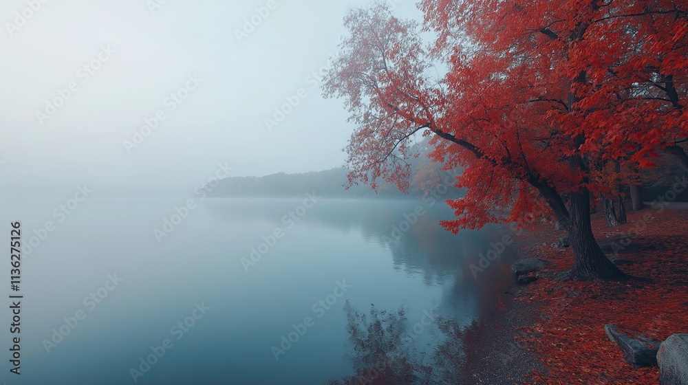 Serene autumn morning by the lake. Serene autumn morning by the lake.