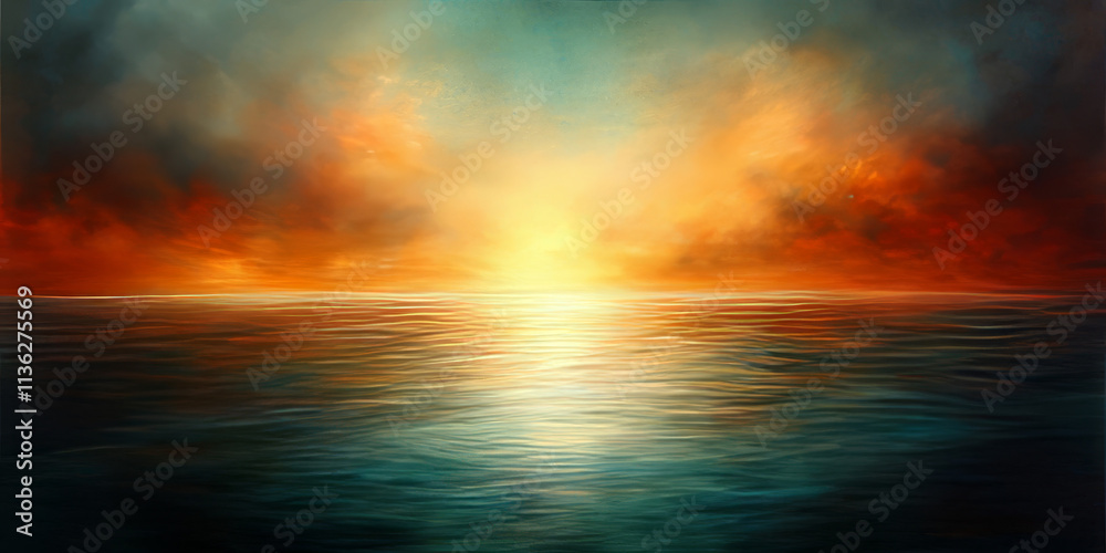 Fototapeta premium Vibrant Sunset Over Calm Ocean Waves