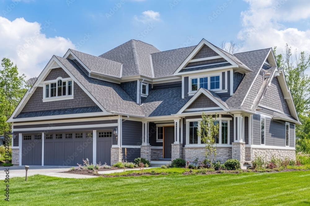 Modern Residential House Framing Under a Clear Sky – New Home Construction on a Quiet Street Modern Residential House Framing Under a Clear Sky – New Home Construction on a Quiet Street