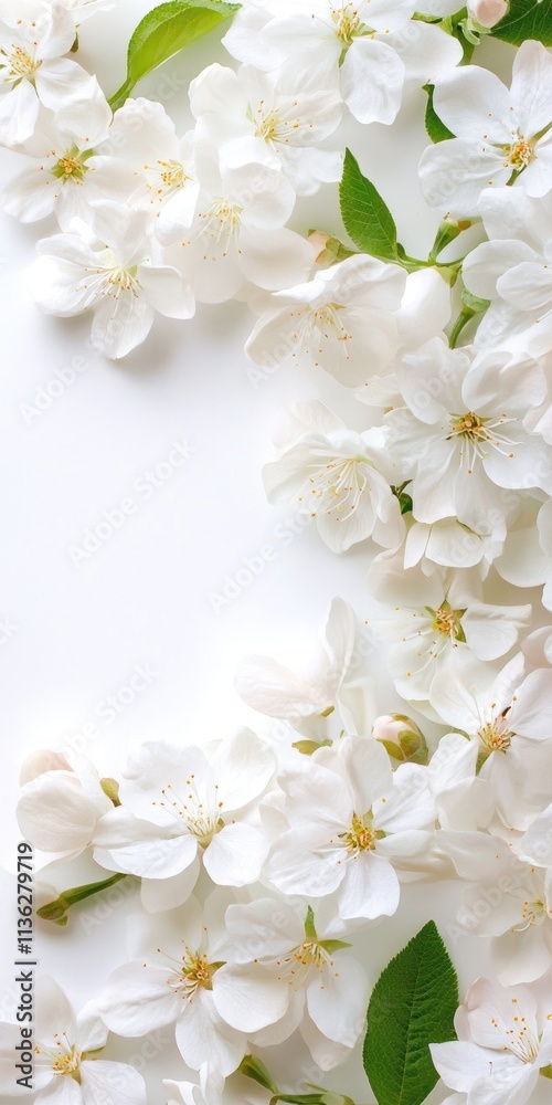 Elegant Border of White Blooms. Close-Up of Stunning Floral Beauty on a Soft Background
