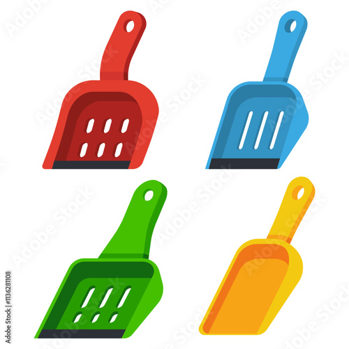Cat litter scoops vector cartoon set isolated on a white background.
