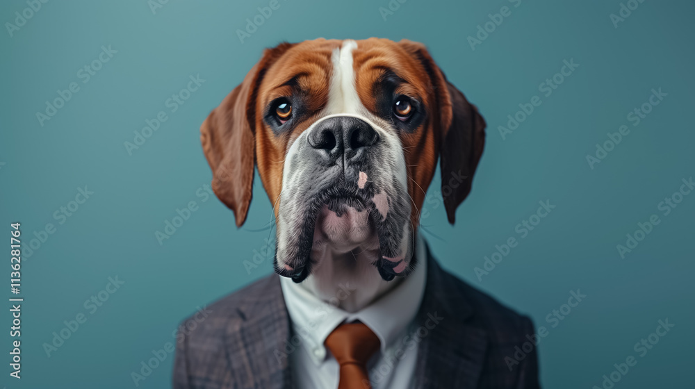 Trendy Saint Bernard Dog in Tuxedo, Front View