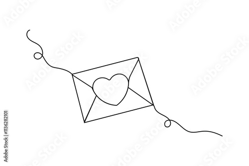 One line art of love letter drowning illustration