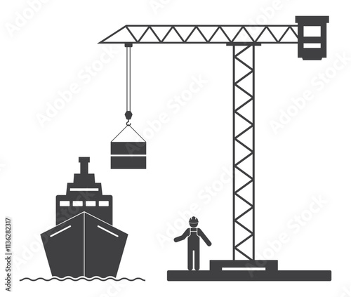 crane loading ship in port icon