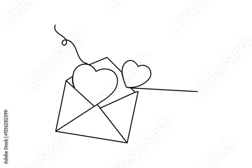 One line art of love letter drowning illustration