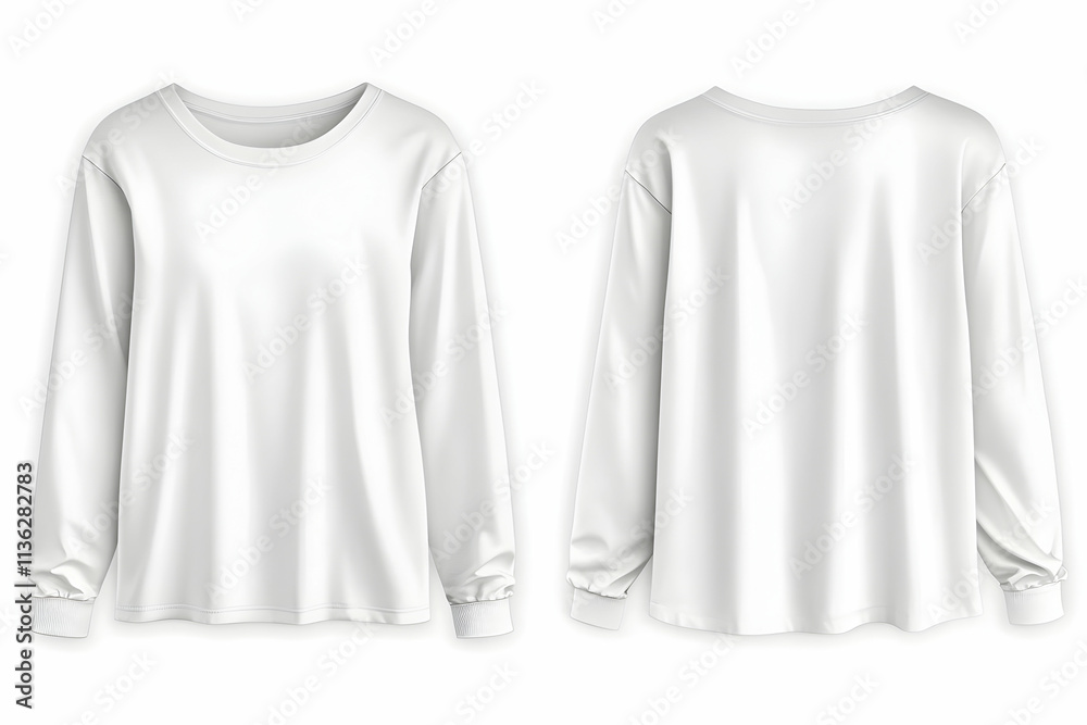 White long-sleeve t-shirt mockup, front and back views. White long-sleeve t-shirt mockup, front and back views.