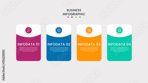 Business infographic template. 4-Step timeline journey. Process diagram, 4 options on white background, Info graph elements vector illustration.