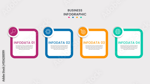 Business infographic template. 4-Step timeline journey. Process diagram, 4 options on white background, Info graph elements vector illustration.