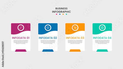 Business infographic template. 4-Step timeline journey. Process diagram, 4 options on white background, Info graph elements vector illustration.