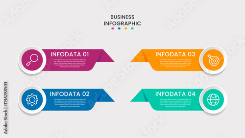 Business infographic template. 4-Step timeline journey. Process diagram, 4 options on white background, Info graph elements vector illustration.