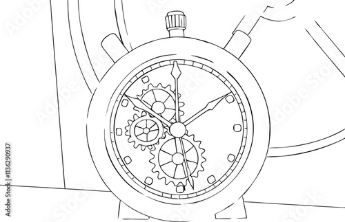 A Vintage Clock With Set Time One Line Art Drawing Illustration