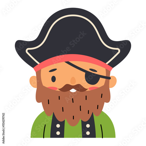 Pirate character. Captain on a sea ship. Vector illustration.