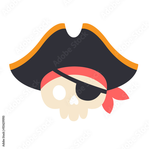 Pirate skull with hat and eye patch. Vector illustration.