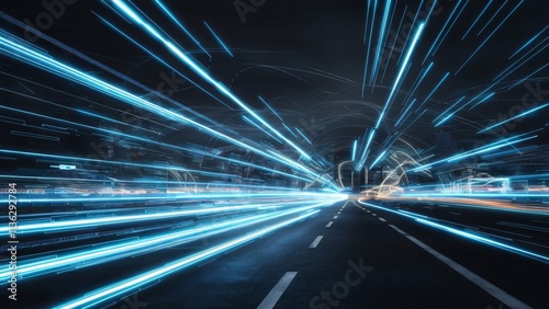 Futuristic City Highway, High-Speed Data Streams and Digital Transformation