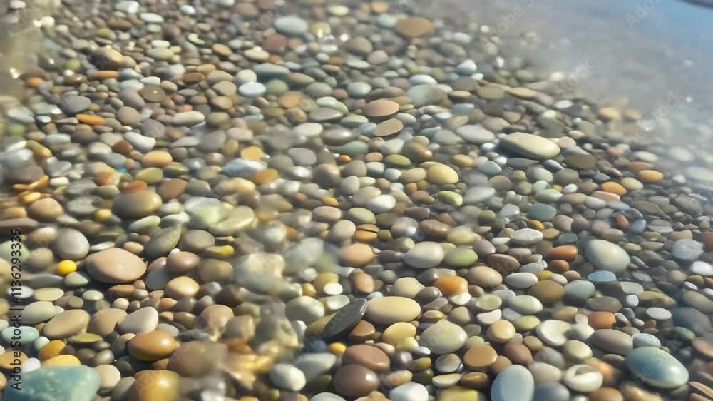 Tranquil video zooms in to reveal pebble beach texture featuring assorted colors with smooth, rounded patterns Tranquil video zooms in to reveal pebble beach texture featuring assorted colors with smooth, rounded patterns