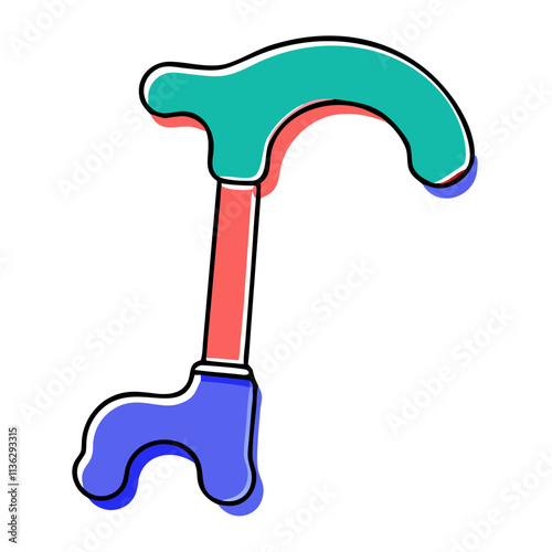Colorful walking cane illustration for mobility assistance and support in healthcare settings