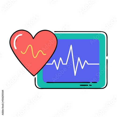 Colorful heart and ECG monitor illustration representing health monitoring and healthcare