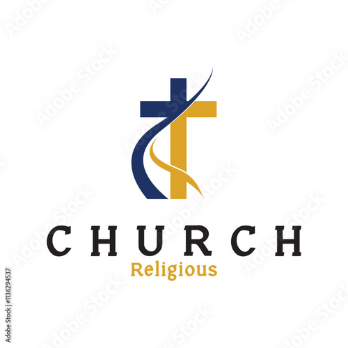 church christian cross logo vector icon illustration template design