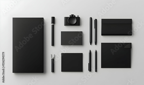 Stationery Set Mockup with movable objects and changeable background photo