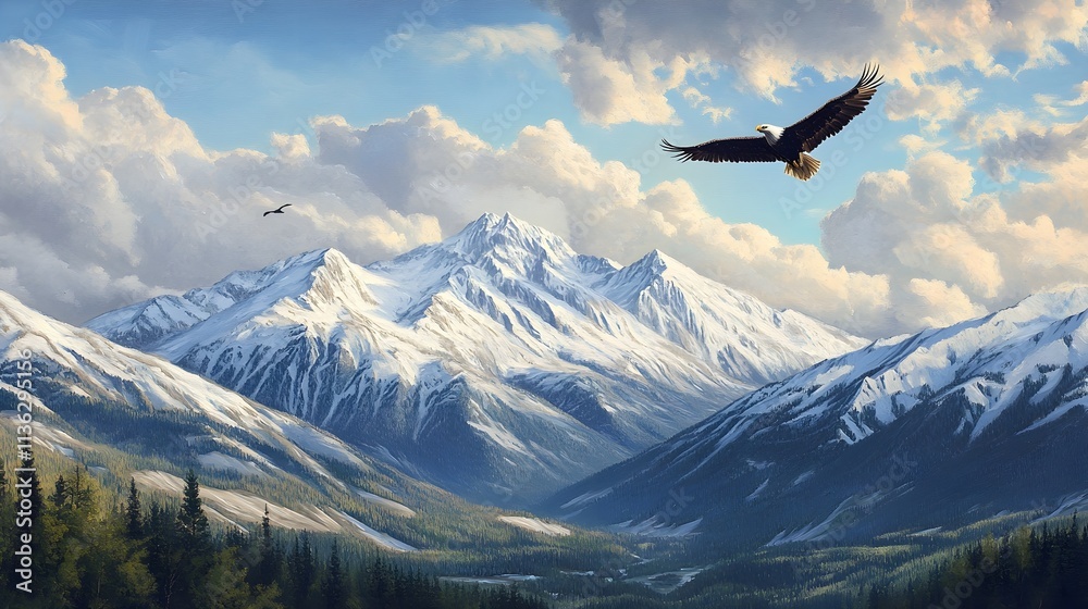 Fototapeta premium eagle flies in the mountains