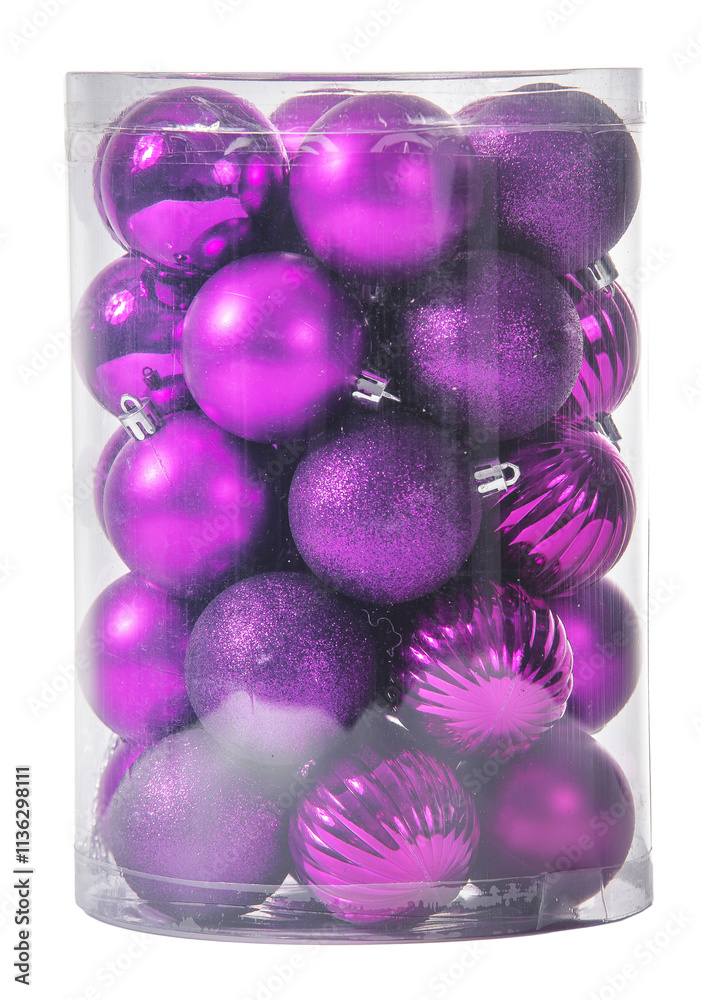 Fototapeta premium Christmas balls in a plastic transparent boxes ready to decorate a Christmas tree