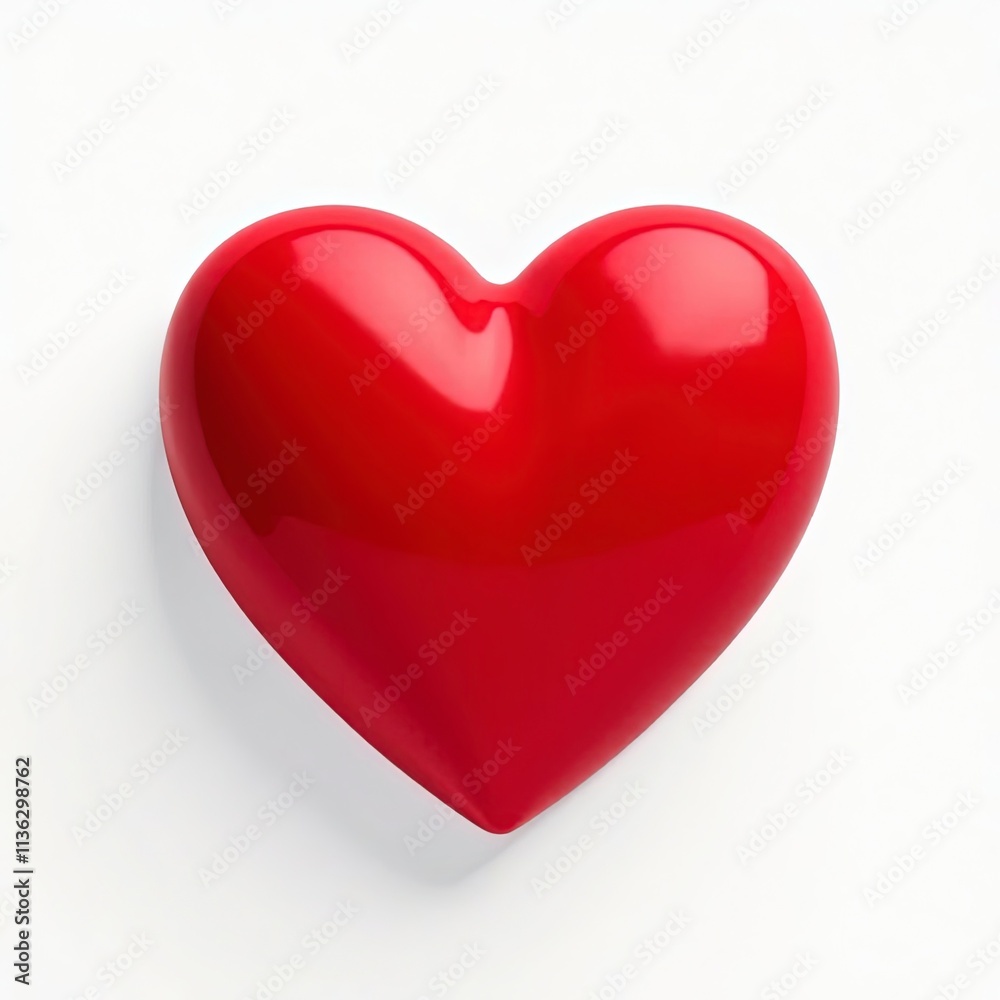 Fototapeta premium Bright red heart, minimalist design, isolated on a clean white background, photorealistic lighting emphasizing smooth textures and vibrant color, centered composition for a simple and striking look