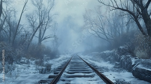 Rails in the winter forest
