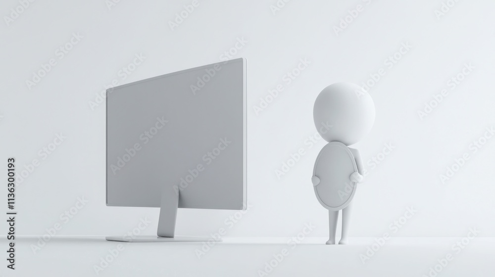 Minimalist 3D model of a person standing in front of a computer monitor. Minimalist 3D model of a person standing in front of a computer monitor.