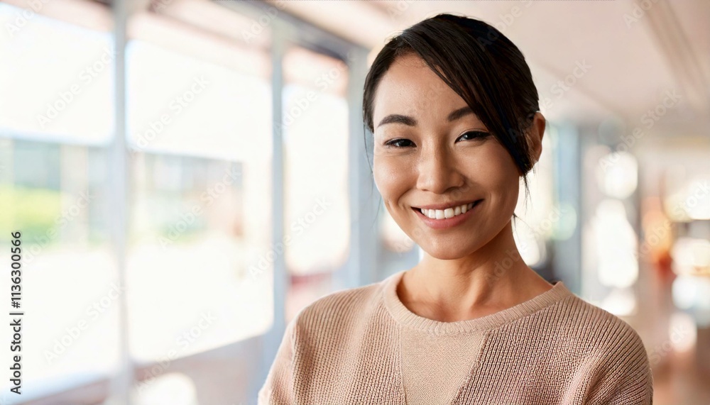 えくぼを浮かべて微笑む女性 えくぼを浮かべて微笑む女性