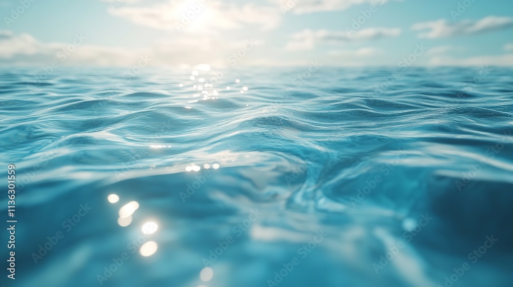 A close up view of a wave breaking on the surface of the ocean, with water and sunlight creating a visually appealing scene