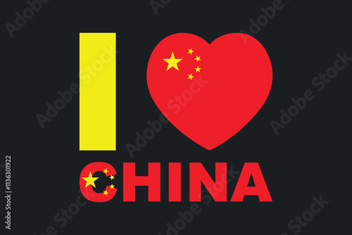 I love China Word with heart shape, Flag of China national country symbol illustration Vector, Rectangle China flag illustration, Flat vector illustration
 photo