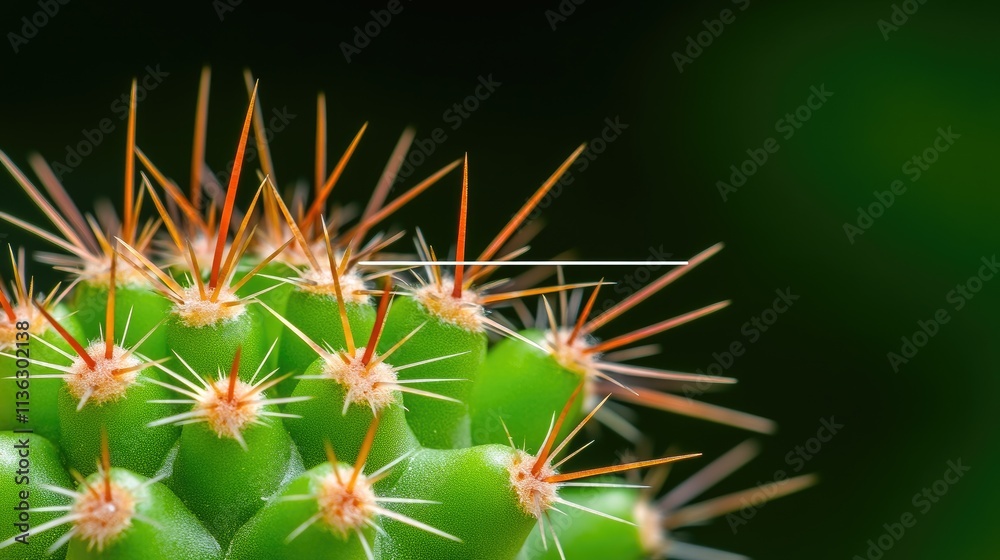 Exploring the intricate details of cactus spines with stunning textures against a dark green backdrop Exploring the intricate details of cactus spines with stunning textures against a dark green backdrop