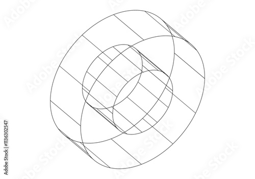 Icono de dibujo técnico, rueda, aro o rosca. Icono de diseño industrial