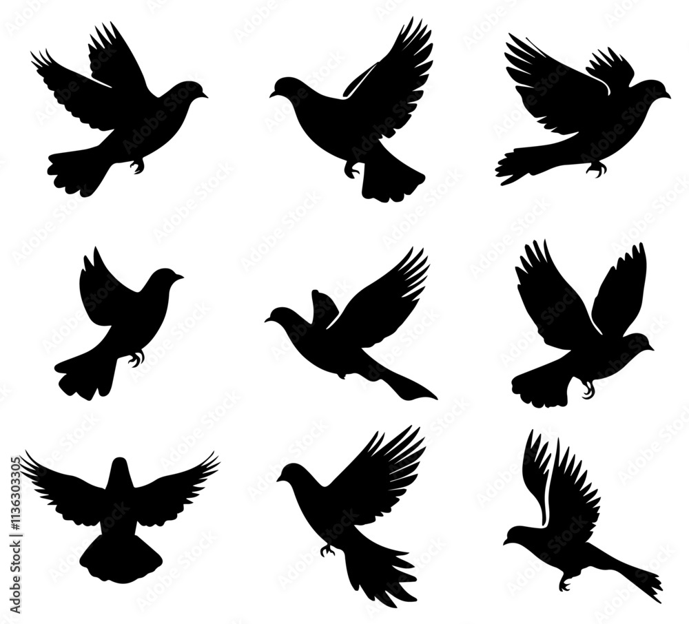 Fototapeta premium Silhouettes of Birds in Flight with Varied Wing Spreads