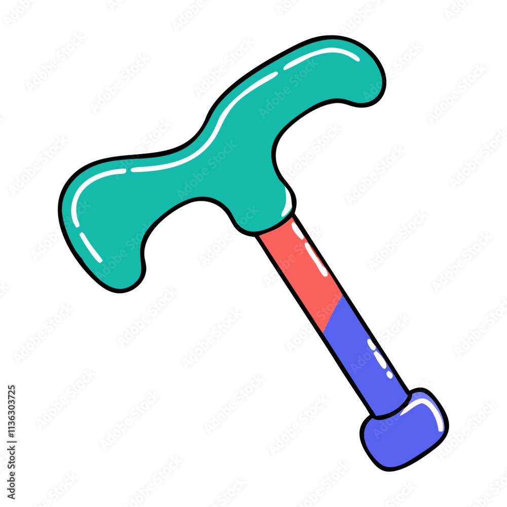 Colorful walking cane illustration on a white background for healthcare and mobility support. Colorful walking cane illustration on a white background for healthcare and mobility support.
