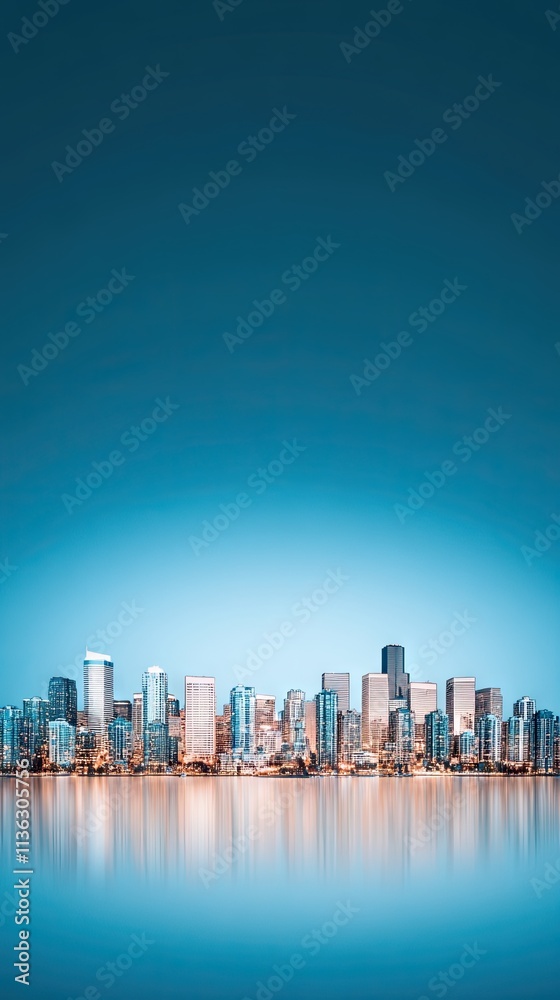 Fototapeta premium Seattle skyline illuminated at night with stunning reflections on Lake Union capturing the city's vibrant energy